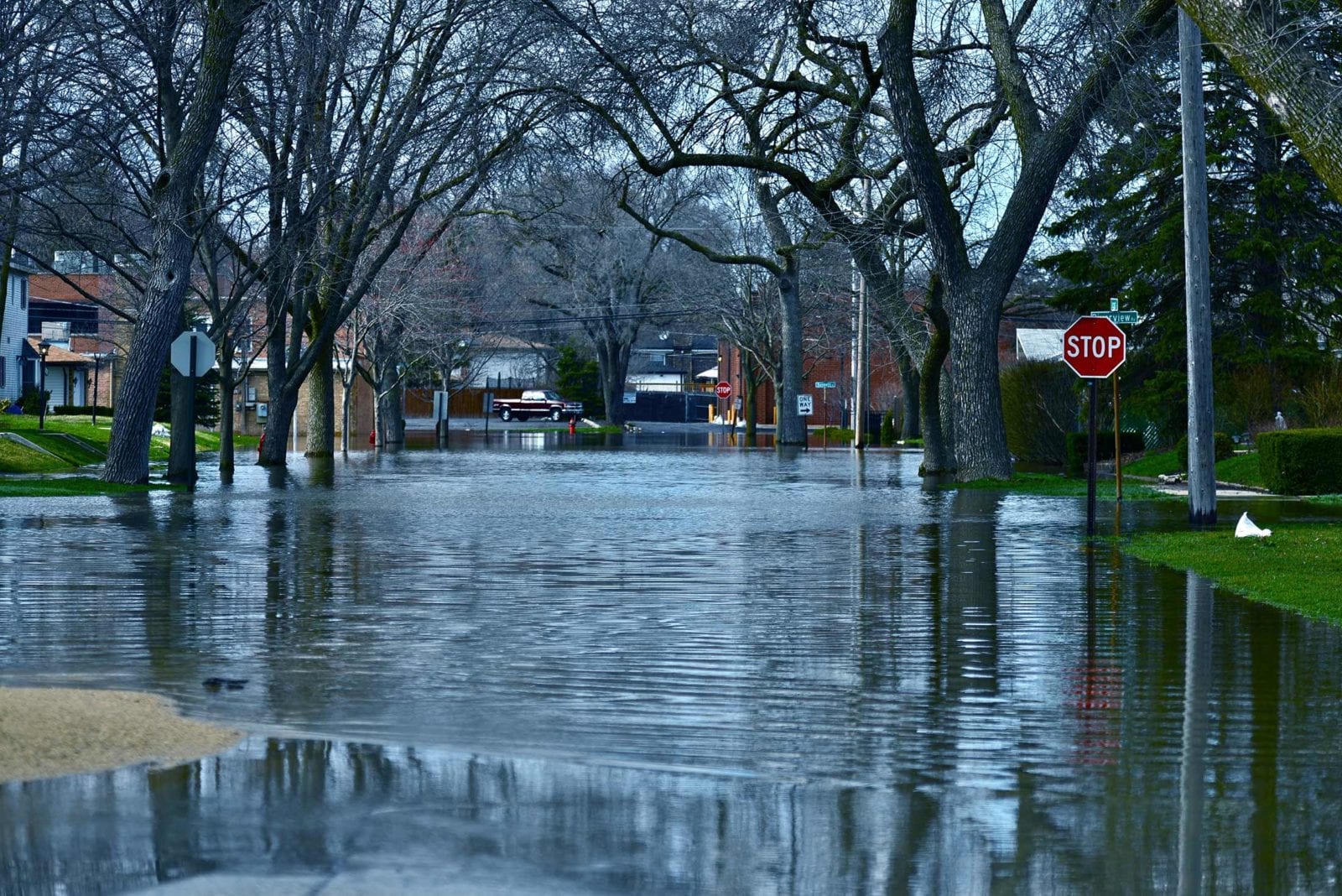 Residential Street Flooding Stock Photo